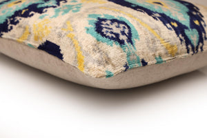 The Azure & Gold Medallion Silk Velvet Pillow - 20" x 20"