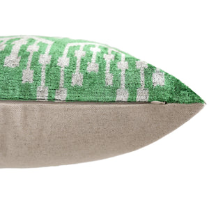 Handwoven Green Ikat Silk Velvet Pillow 20x20 Inch | Luxury Organic Decorative Throw Pillow