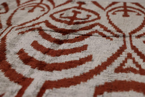 Luxury Handwoven Silk Velvet Ikat Pillow 20x20 Inch – Rust & Ivory