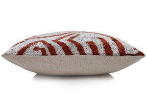 Luxury Handwoven Silk Velvet Ikat Pillow 20x20 Inch – Rust & Ivory