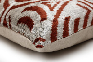 Luxury Handwoven Silk Velvet Ikat Pillow 20x20 Inch – Rust & Ivory