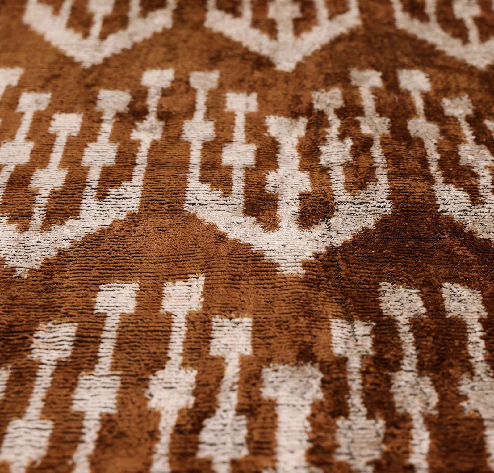 Luxury Handwoven Ikat Silk Velvet Pillow 20x20 Inch – Earthy Brown & Ivory