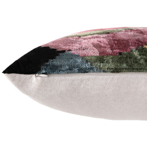 Hand-Knotted Abstract Wave Silk Velvet Lumbar - 16x24 Sage & Mauve