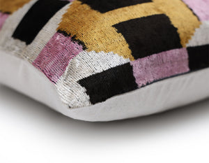 Hand-Knotted Geometric Silk Velvet Lumbar - 16x24 Gold & Lavender