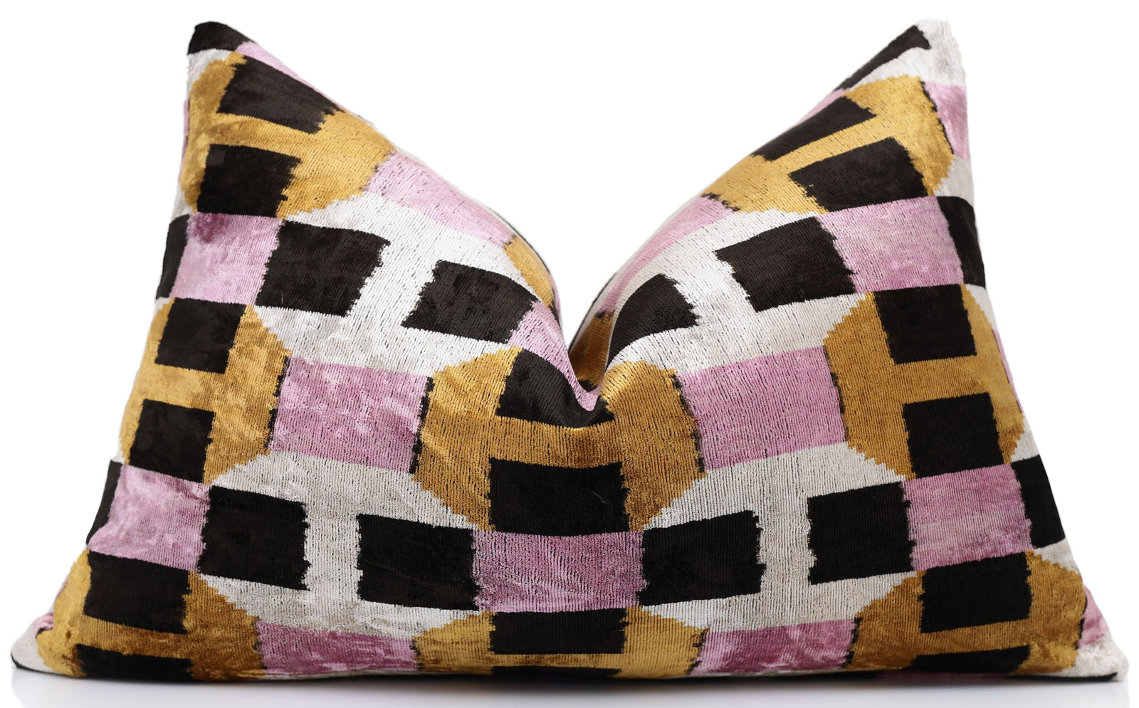 Hand-Knotted Geometric Silk Velvet Lumbar - 16x24 Gold & Lavender