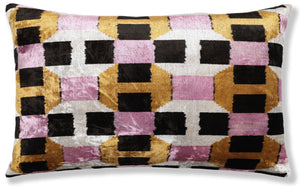 Hand-Knotted Geometric Silk Velvet Lumbar - 16x24 Gold & Lavender