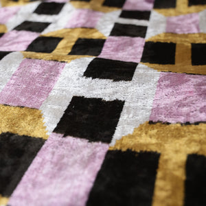 Hand-Knotted Geometric Silk Velvet Lumbar - 16x24 Gold & Lavender