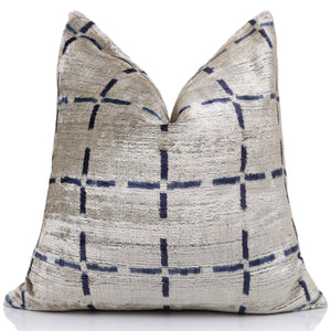 Handwoven Silk Velvet Grid Pillow 20x20 Inch | Organic Modern Luxury Accent Cushion