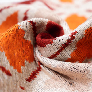 Handwoven Ikat Silk Velvet Throw Pillow 20x20 – Terracotta Rust & Ivory