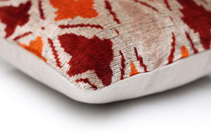 Handwoven Ikat Silk Velvet Throw Pillow 20x20 – Terracotta Rust & Ivory