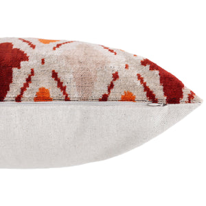 Handwoven Ikat Silk Velvet Throw Pillow 20x20 – Terracotta Rust & Ivory