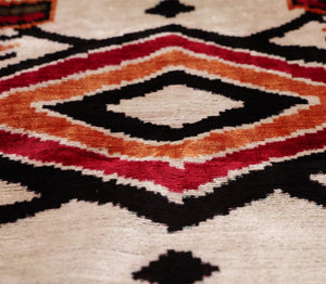 Hand-Knotted Tribal Geometric Silk Velvet Lumbar - 16x24 Red & Black