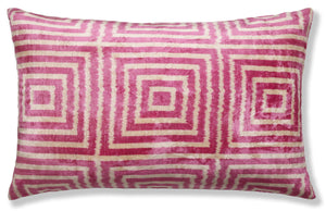 Luxury Blush Pink and Cream Silk Velvet Geometric Ikat Lumbar Pillow 16x24 Inch with Down Insert
