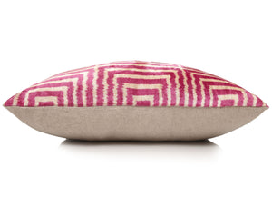 Luxury Blush Pink and Cream Silk Velvet Geometric Ikat Lumbar Pillow 16x24 Inch with Down Insert