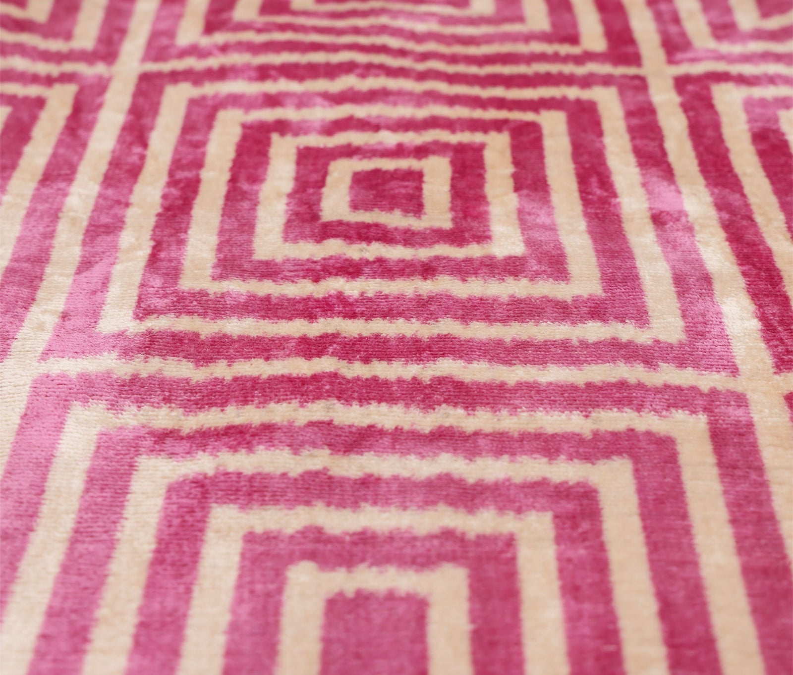 Luxury Blush Pink and Cream Silk Velvet Geometric Ikat Lumbar Pillow 16x24 Inch with Down Insert
