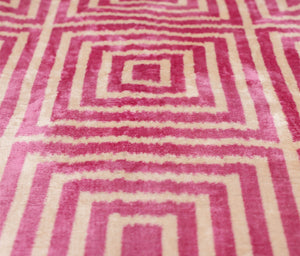 Luxury Blush Pink and Cream Silk Velvet Geometric Ikat Lumbar Pillow 16x24 Inch with Down Insert
