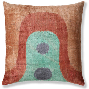 Hand-Knotted Abstract Arch Silk Velvet Pillow - 20x20 Rust & Mint