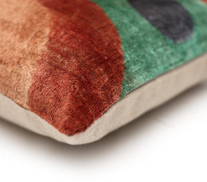 Hand-Knotted Abstract Arch Silk Velvet Pillow - 20x20 Rust & Mint