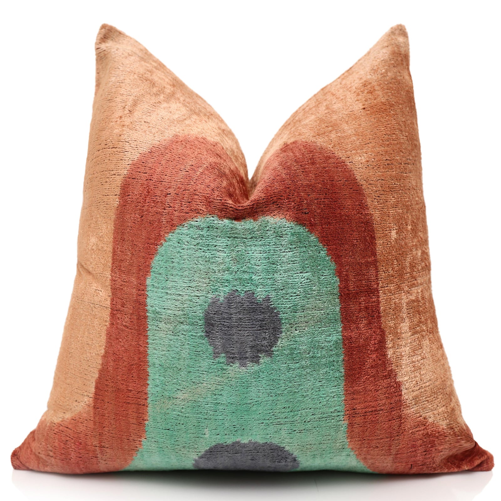 Hand-Knotted Abstract Arch Silk Velvet Pillow - 20x20 Rust & Mint