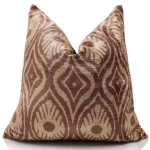 Hand-Knotted Terracotta Rose Silk Velvet Pillow - 20x20 Ikat Ogee