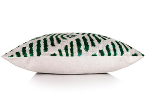 Hand-Knotted Emerald Green Geometric Silk Velvet Pillow - 20x20 Ikat