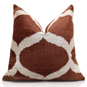 Handmade Brown Silk Velvet Pillow 20x20 – Geometric Modern Designer Cushion