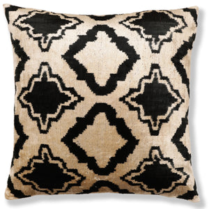 Hand-Knotted Geometric Lattice Silk Velvet Pillow - 20x20 Black & Cream