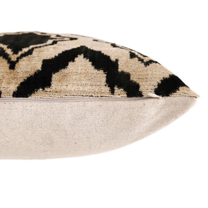 Hand-Knotted Geometric Lattice Silk Velvet Pillow - 20x20 Black & Cream
