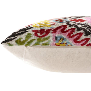 Hand-Knotted Vibrant Floral Silk Velvet Lumbar - 16x24 Pink & Yellow