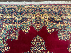 Power Loomed Persian Oriental Rug 9x12, Vintage Wool Pile, Kirman Design
