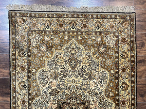 Persian Qum Silk Rug 3.5 x 5.5, Floral Medallion, Very Fine 350 KPSI, Handmade Silk on Silk Rug, Vintage