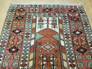 4' X 7' Antique Handmade Turkish Melas Oushak Wool Rug