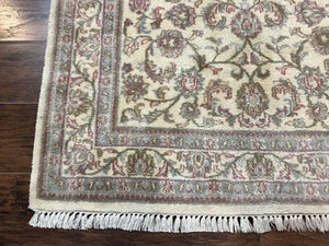 Indo Persian Rug 4x6, Vintage Handmade Wool Carpet, Floral Allover Pattern, Beige, Pair A