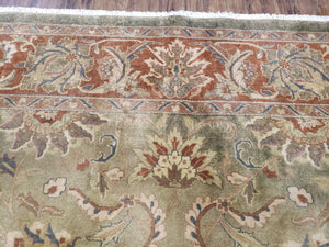 Green Indo Mahal Area Rug 9x12, Wool Hand-Knotted Carpet