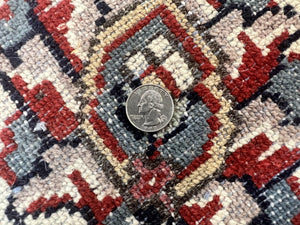 Indo Persian Rug 10x15, Floral Allover, Handmade Vintage Wool Carpet, Dark Blue Ivory Red, Palace Size Traditional Rug