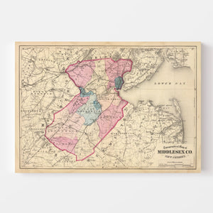 Vintage Map of Middlesex County, New Jersey 1872