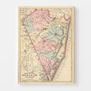Vintage Map of Ocean County, New Jersey 1872