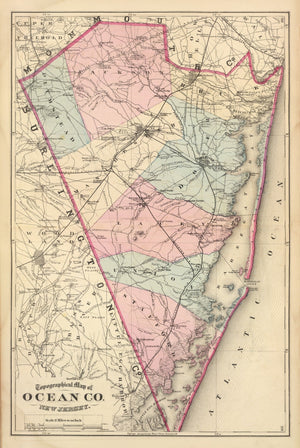 Vintage Map of Ocean County, New Jersey 1872
