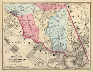 Vintage Map of Burlington County, New Jersey 1872