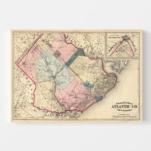 Vintage Map of Atlantic County, New Jersey 1872