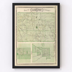 Vintage Map of Lagrange County, Indiana 1876