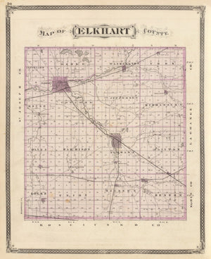 Vintage Map of Elkhart County, Indiana 1876