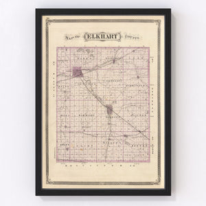 Vintage Map of Elkhart County, Indiana 1876