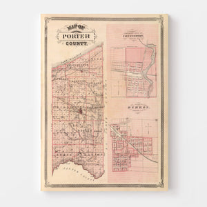 Vintage Map of Porter County, Indiana 1876