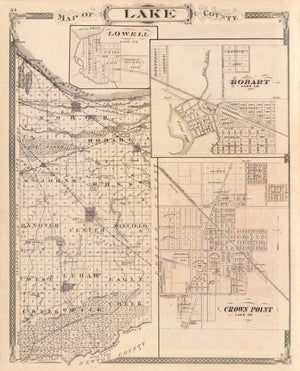 Vintage Map of Lake County, Indiana 1876
