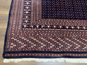 Pakistani Rug 8x11, Hand Knotted Wool Carpet, Navy Blue Red Beige, Four Season Hatchli Design, 8 x 11 Vintage Fine Oriental Rug, Room Sized