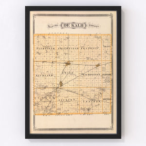 Vintage Map of Dekalb County, Indiana 1876