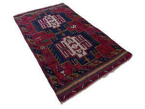 2' 9" X 4' 7" Vintage Handmade Tribal Wool Rug Balouchi Rug Afghan Rug Red Beige