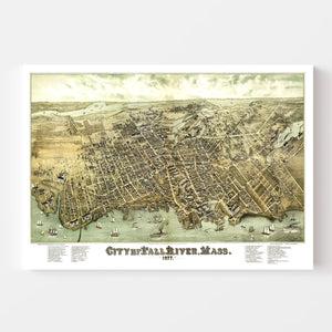 Vintage Map of Fall River, Massachusetts 1877