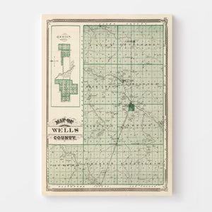 Vintage Map of Wells County, Indiana 1876